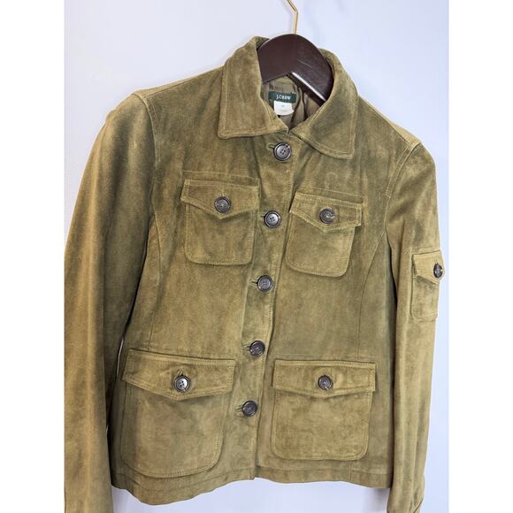 J. Crew Vintage Y2K  Suede Leather Field Utility Cargo Jacket Women's PS Green - Picture 2 of 15